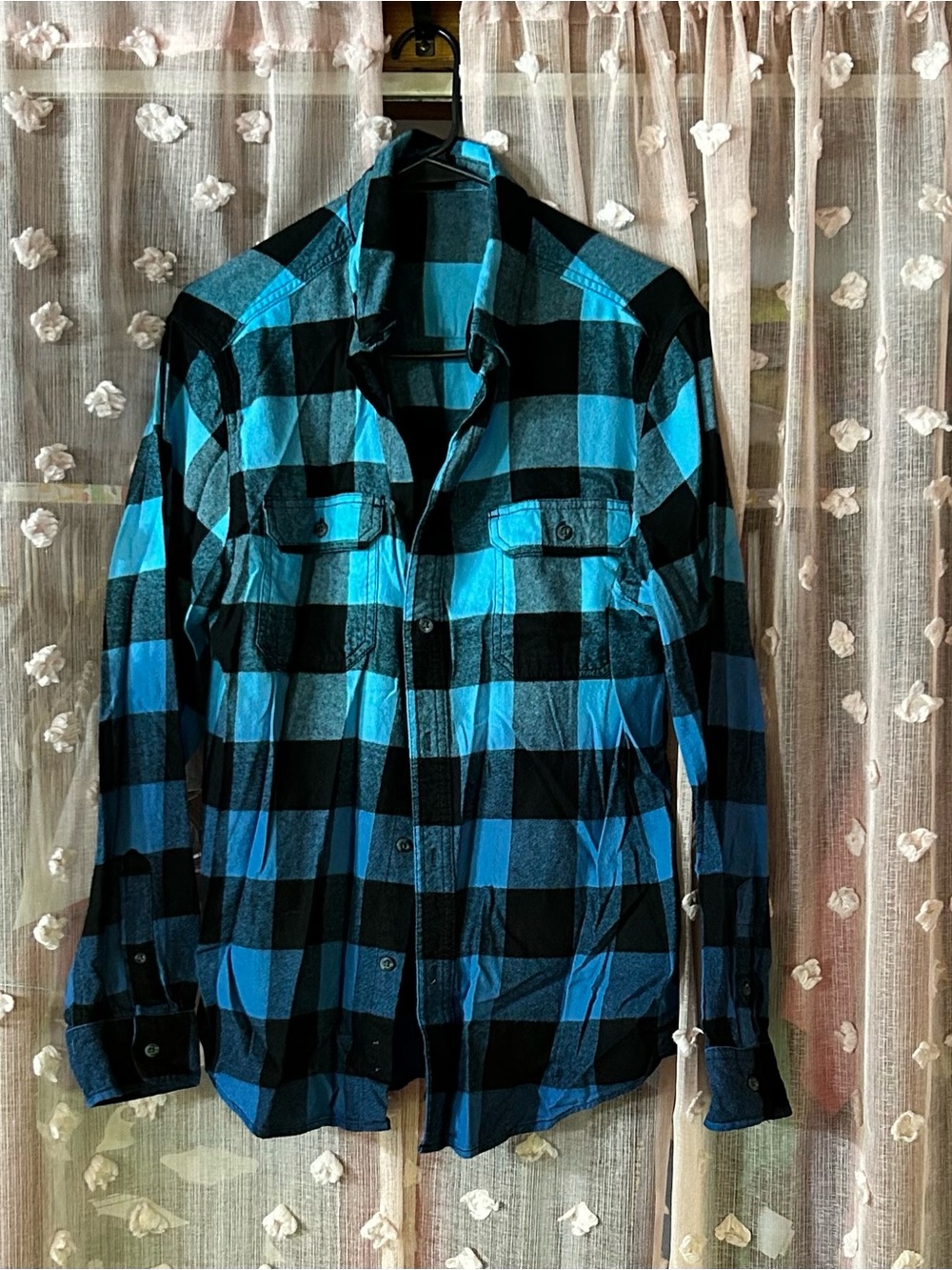 Ombre Blue and Black Checked Flannel Shirt Jacket